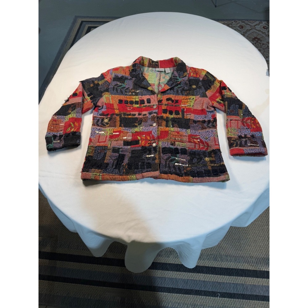 Chicos Patchwork Jacket Textured Embroidered Sequ… - image 5